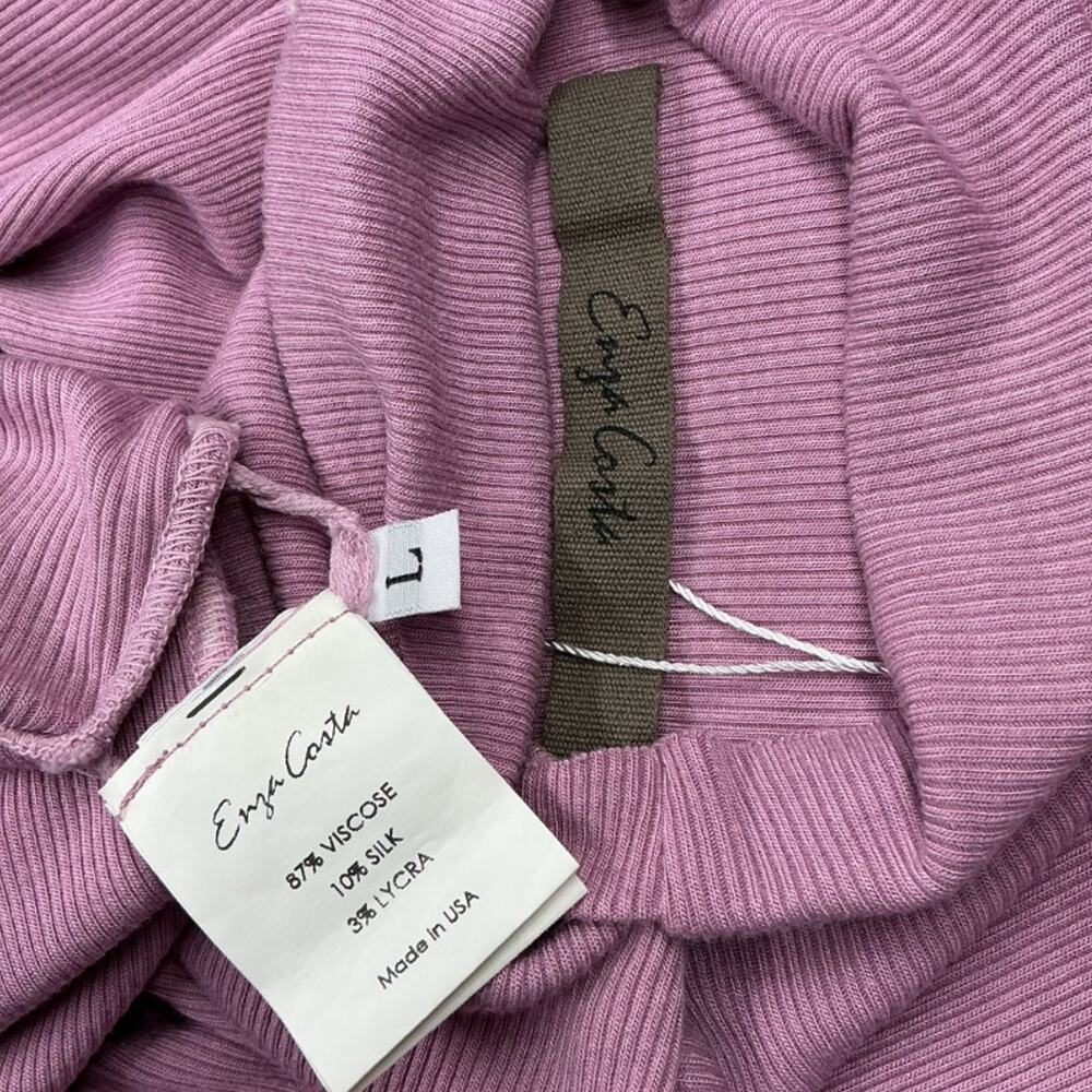 Enza Costa Ribbed Lilac Sleeveless Twist Midi Dress Size L - Picture 4 of 4